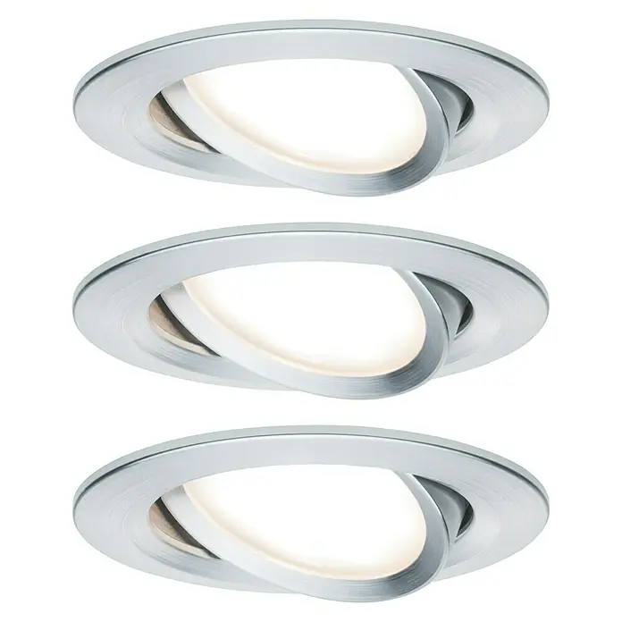 Paulmann Nova LED-Einbauleuchten-Set - 6,5 W, 3 Stk., Warmweiß, 8,4 cm, Aluminium - Drei runde LED-Deckeneinbauleuchten aus Metall mit schwenkbaren Spots, die ein warmes, diffuses Licht erzeugen.