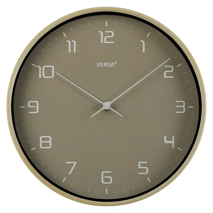 Versa Reloj de pared Clásico - Diámetro: 40 cm, 40 x 40 cm, Beige, Clásico - Un reloj de pared de Versa con esfera marrón clara y un marco de madera clara, que muestra la hora.