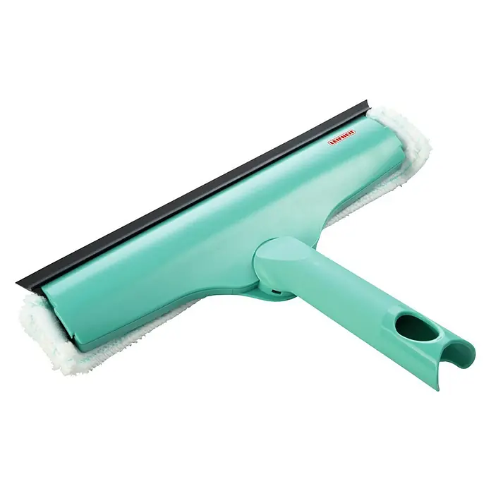 Leifheit Fenster-Wischer Windows & Frame Cleaner L Micro duo - Breite: 32 cm, Kunststoff - Fensterwischer in Türkis mit schwarzer Gummilippe und weißem Mikrofaserbezug für streifenfreie Sauberkeit.
