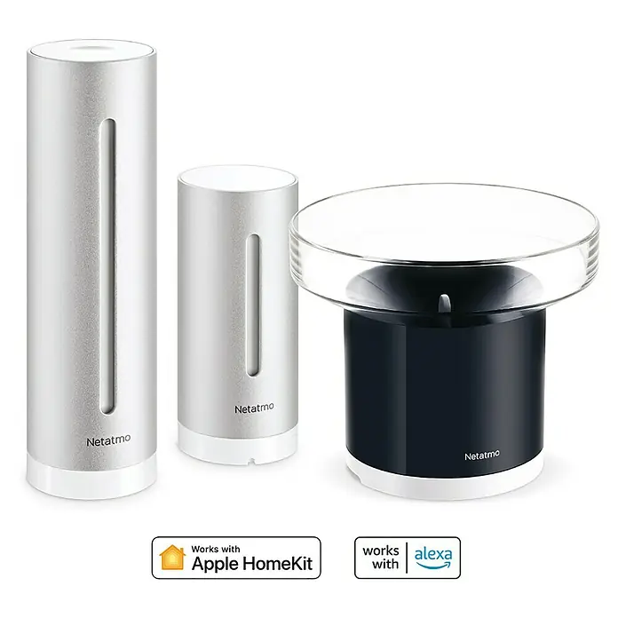 Netatmo Estación meteorológica con pluviómetro inteligente - Pack módulo interior + pluviómetro inteligente - Accesorios de la estación meteorológica Netatmo: un pluviómetro y módulos adicionales para ampliar la estación meteorológica.