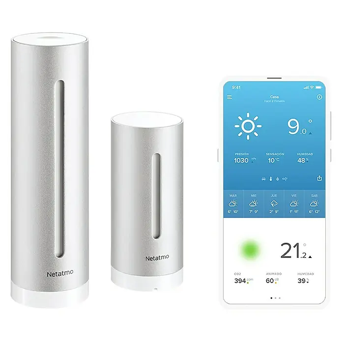 Netatmo Estación meteorológica inalámbrica - Plateado - Estación meteorológica Netatmo con sensor exterior y app para smartphone para controlar temperatura, humedad y calidad del aire.