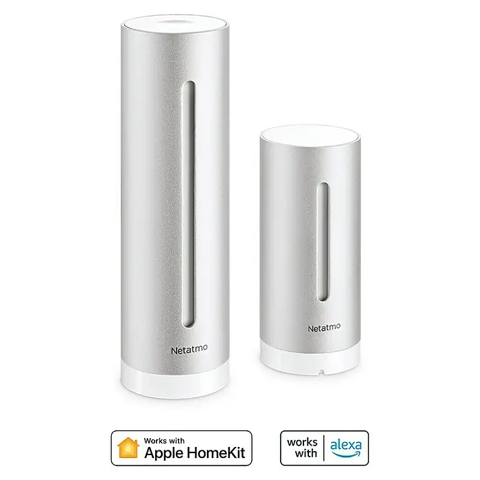 Netatmo Estación meteorológica inalámbrica - Plateado - Estación meteorológica Netatmo con diseño plateado, compatible con Apple HomeKit y Alexa para la integración del hogar inteligente.