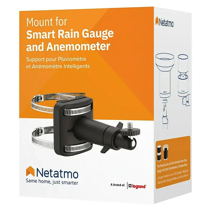 Netatmo Soporte - Específico para: Pluviómetro o pluviómetro Netatmo, L x An x Al: 12,7 x 7,62 x 10,16 cm - Embalaje del soporte para pluviómetro y anemómetro inteligente Netatmo. Fácil de instalar para mediciones precisas.