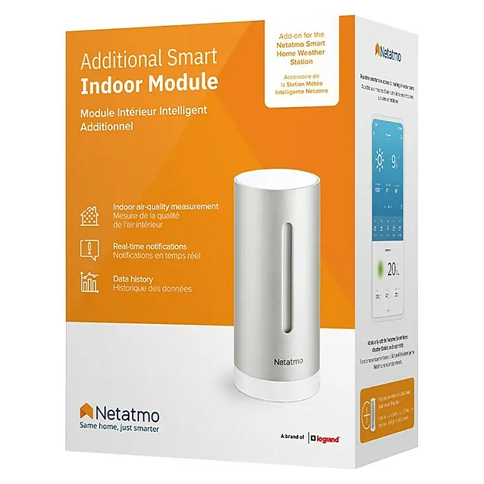 Netatmo Higrómetro módulo interior adicional - Funciona con pilas, Plateado, Ø x Al: 4,5 x 15,5 cm - Paquete del módulo inteligente Netatmo para interiores, diseñado para medir la calidad del aire, recibir notificaciones en tiempo real y el historial de datos.