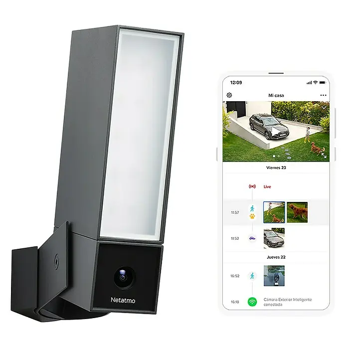 Netatmo Cámara de vigilancia Inteligente - Negro, Ángulo de detección: 100 °, Alcance de detección: 15 m - Cámara de seguridad Netatmo con app para la monitorización del hogar y vigilancia de la seguridad exterior.