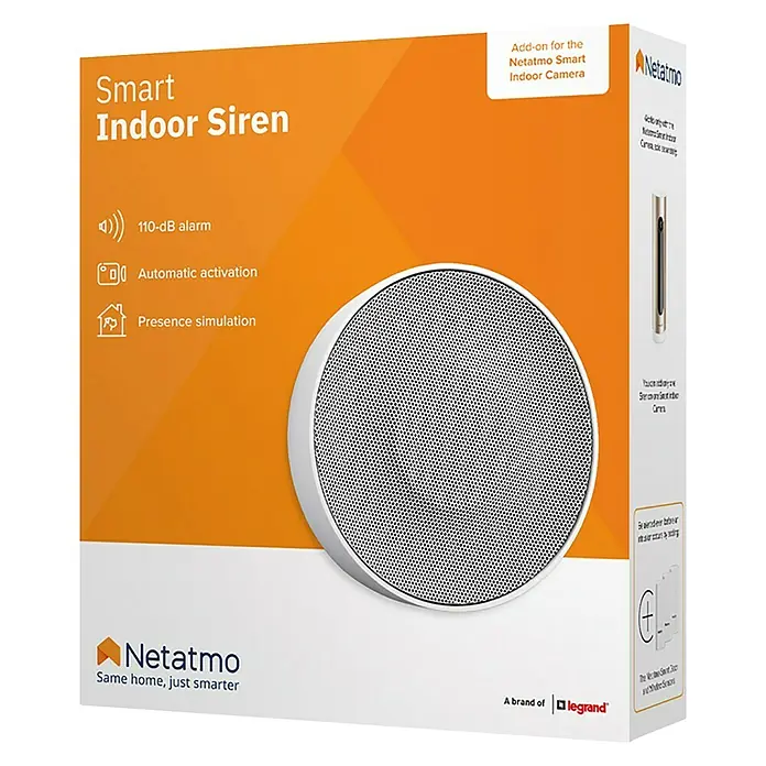 Netatmo Sirena interior - Específico para: Cámara Interior Inteligente Netatmo - Un paquete de Netatmo Smart Indoor Siren, que es una sirena inteligente para interiores para disuadir a los intrusos.
