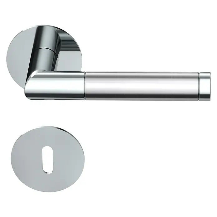 Diamond Doors Design Drückergarnitur Oregon - Stärke Tür: 40 mm - 45 mm, Edelstahl, L-Form, Buntbart - Ein glänzender, moderner Türgriff aus Chrom mit passendem Schlüsselloch. Elegantes Design für stilvolle Inneneinrichtung.