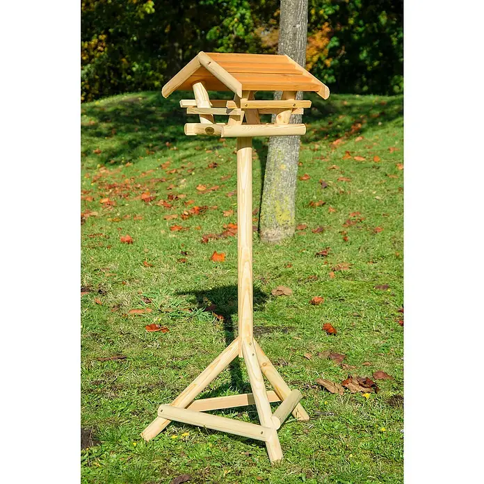 Dobar Vogelhaus Bernie Bernstein - 44 x 44 x 101 cm, Holz, Braun - Freistehendes Vogelhaus aus Holz mit einem stabilen Ständer im Garten, ideal um Vögel zu beobachten und zu füttern.