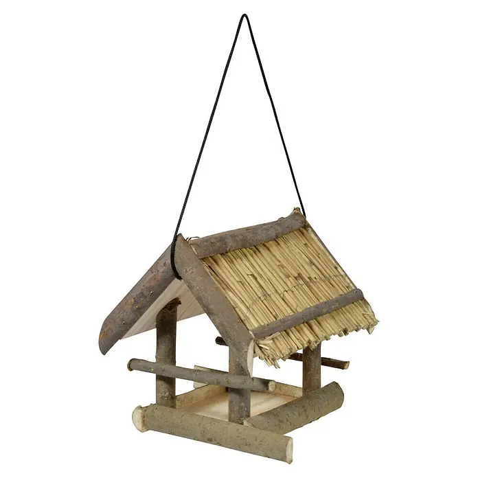 Dobar Vogelfutterhaus Wildlife - 29 x 28 x 24 cm, Dunkelbraun, Holz - Rustikales Vogelhaus aus Holz mit hängendem Seil, ideal für den Garten oder Balkon, um Vögel anzulocken und zu füttern.