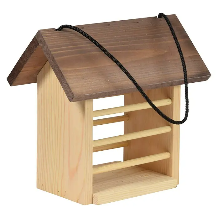 Dobar Vogelfutterhaus Wildlife - 22 x 14 x 21 cm, Natur/Braun, Holz - Holz Vogelhaus mit schwarzer Schnur zum Aufhängen. Ideal für den Garten, um Vögel anzulocken und zu füttern.