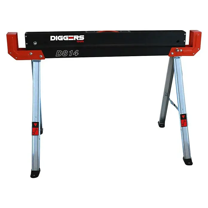 Metallsägebock DIGGERS D821 - 2 Stk., Klappbar - Produktansicht einer Diggers Tools Sägebank D814, ideal für Baustellen.