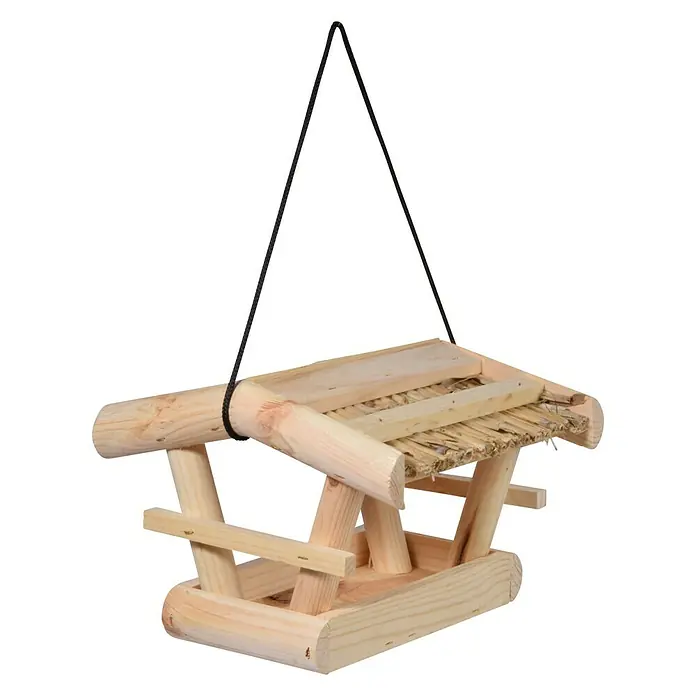 Dobar Vogelhaus Wildlife - 21 x 25 x 15 cm, Holz, Natur - Hölzernes Vogelhaus zum Aufhängen mit rustikalem Strohdach, ideal für den Garten.