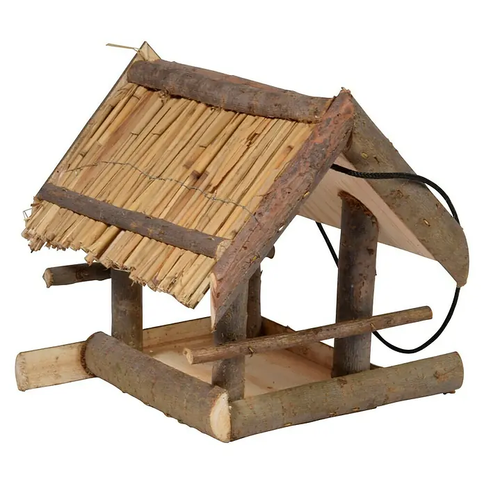 Dobar Vogelfutterhaus Wildlife - 29 x 28 x 24 cm, Dunkelbraun, Holz - Rustikales Vogelhaus aus Holz und Stroh. Das naturnahe Design bietet einen sicheren Futterplatz für Wildvögel im Garten oder auf dem Balkon.