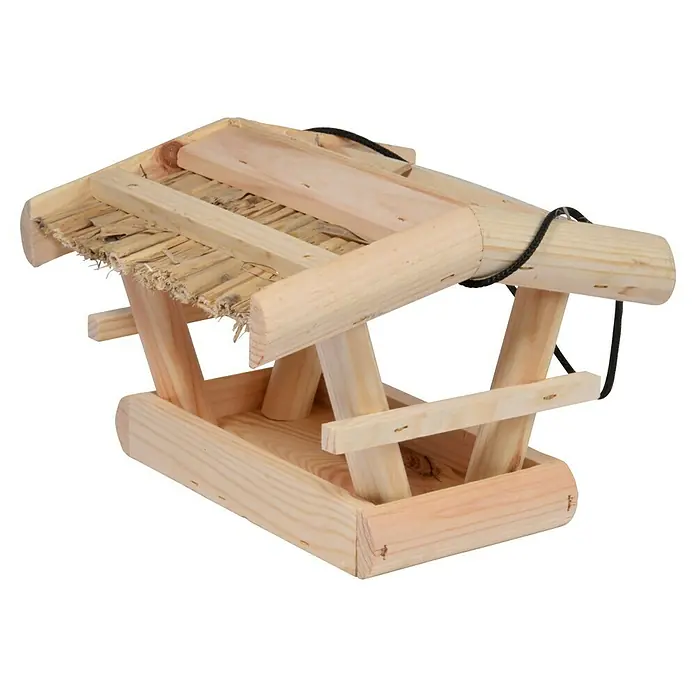 Dobar Vogelhaus Wildlife - 21 x 25 x 15 cm, Holz, Natur - Ein handgefertigtes Vogelhaus aus hellem Holz mit einem kleinen Dach, ideal für den Garten.