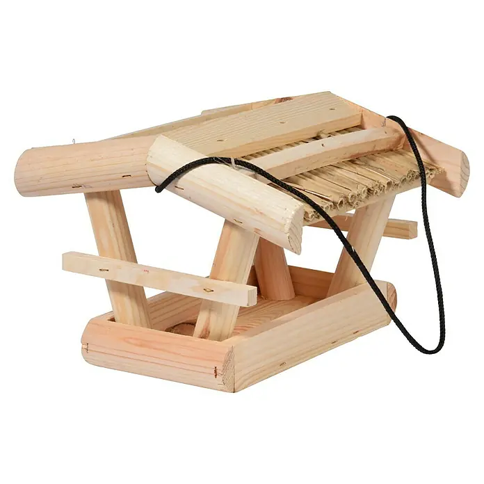 Dobar Vogelhaus Wildlife - 21 x 25 x 15 cm, Holz, Natur - Handgefertigtes Vogelhaus aus Holz mit rustikalem Charme und Seilaufhängung für den Garten. Eine natürliche Futterstelle für Wildvögel.