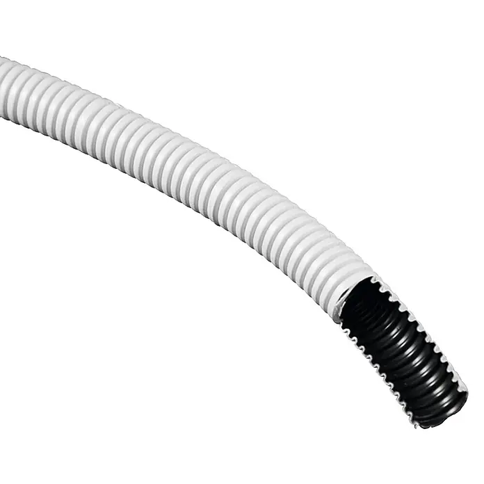 ZimaKlima Tubo flexible doble capa - Largo: 10 m, Plástico, Blanco - Primer plano de un conducto flexible, ideal para la gestión de cables y la protección en diversas aplicaciones.