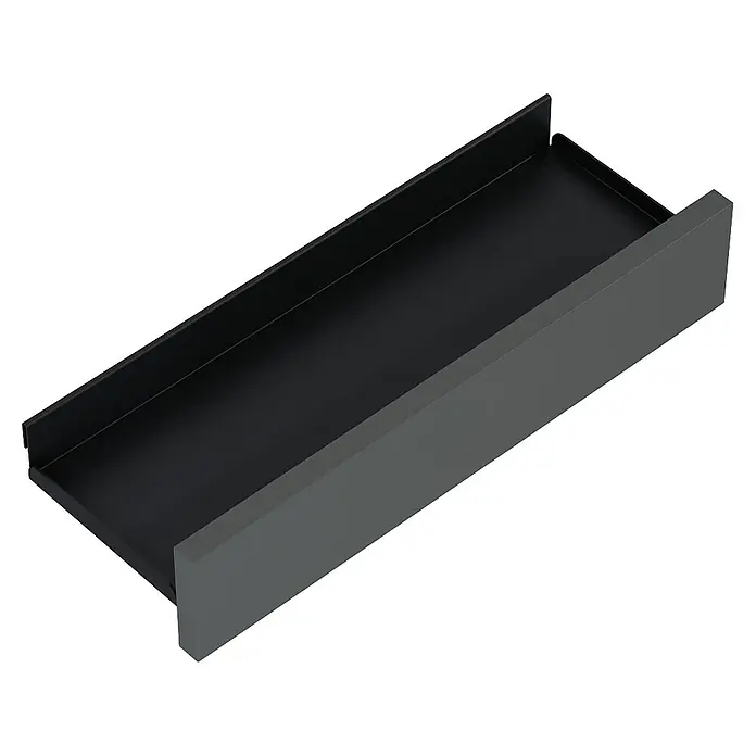 Inspira Badablage - Breite: 40 cm, Anthrazit - Produktansicht eines schwarzen Metalleinsatzes. Das Produkt ist schlicht, minimalistisch und bietet viel Stauraum.