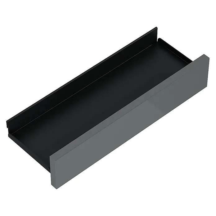 Inspira Badablage - Breite: 40 cm, Anthrazit/Schwarz - Eine detaillierte Ansicht einer grauen Schublade, die einen Einblick in ihr Innere gewährt und die Konstruktion hervorhebt.