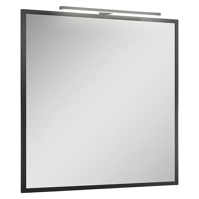 Inspira LED-Lichtspiegel - 80 x 80 cm, Black, Rechteckig - Rechteckiger Spiegel mit schwarzem Rahmen und einer eleganten Lichtleiste für ein modernes Badezimmerdesign.