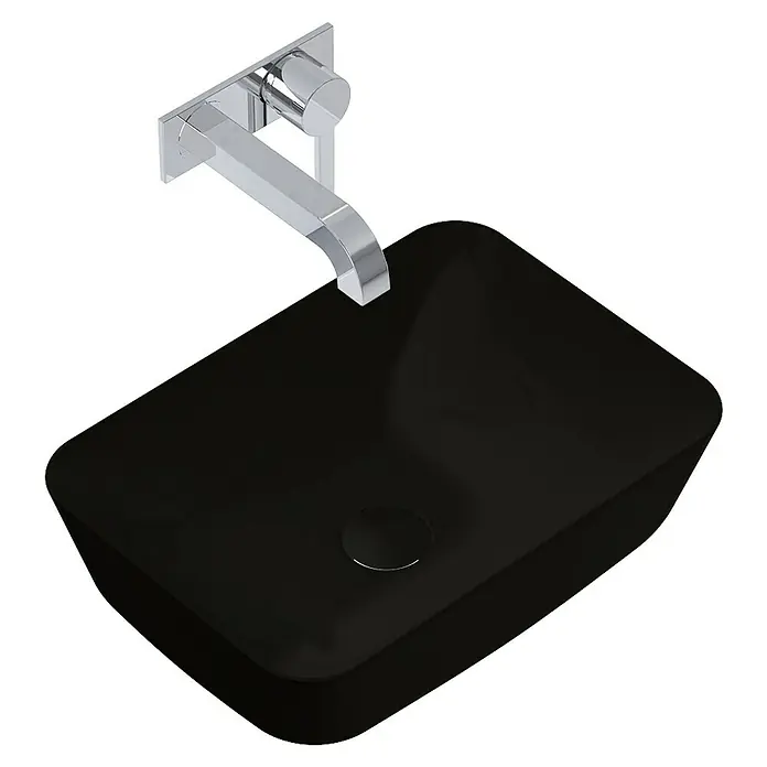Inspira Aufsatzwaschbecken - 45,5 x 32,5 cm, Keramik, Schwarz - Schwarzes Waschbecken mit rechteckiger Form und modernem Chrom-Wasserhahn. Elegantes Design für ein stilvolles Badezimmer.