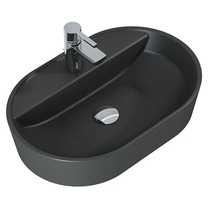 Inspira Aufsatzwaschbecken - 62 x 41 cm, Anthrazit - Schwarzes Waschbecken mit Hahn und Abfluss. Das moderne Design ist ideal für jedes Badezimmer.