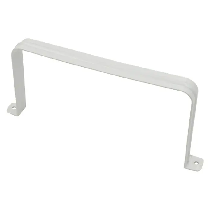 Abrazadera rectangular Tubpla - 150 mm, Blanco, Plástico - Primer plano de una abrazadera para tubos rectangular blanca para un montaje seguro, ideal para fontanería.