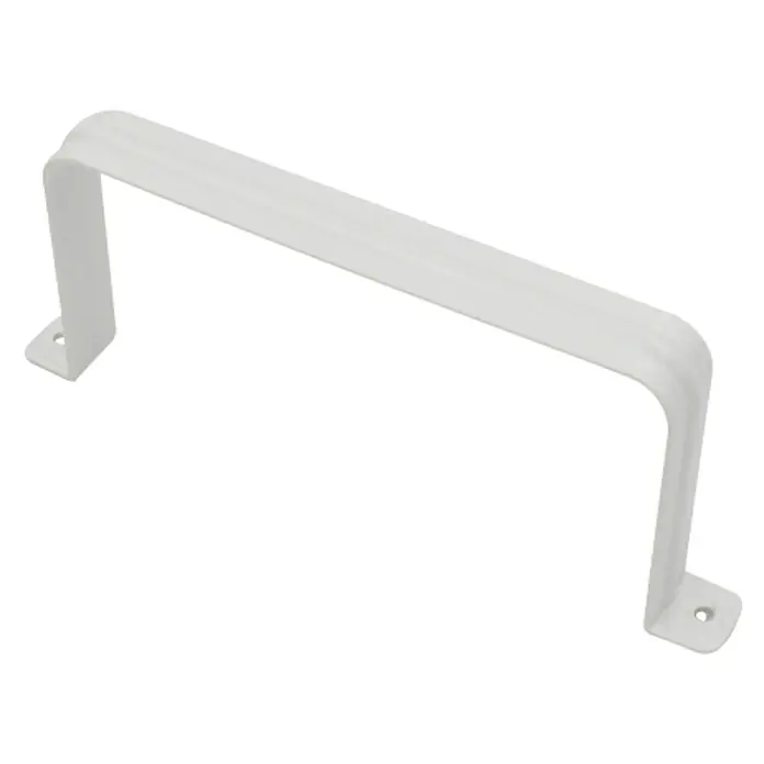 Abrazadera rectangular Tubpla - 120 mm, Blanco, Plástico - Soporte blanco con base rectangular, ideal para una fijación segura en pared o mueble.