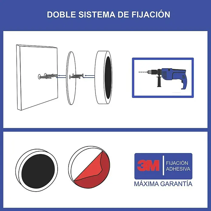 Toallero de barra Mosaico - Largo: 48 cm, Cromado/Gris - Ilustración del sistema de doble fijación con taladro y cinta adhesiva 3M, ofreciendo máxima garantía.