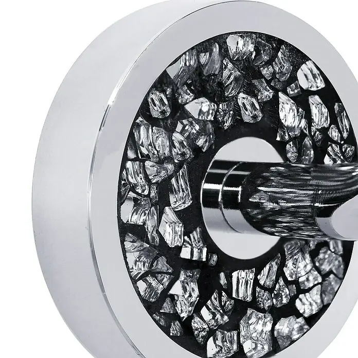 Toallero de barra Mosaico - Largo: 48 cm, Cromado/Gris - Primer plano de un toallero redondo plateado con elementos decorativos de vidrio, ideal para baños modernos.