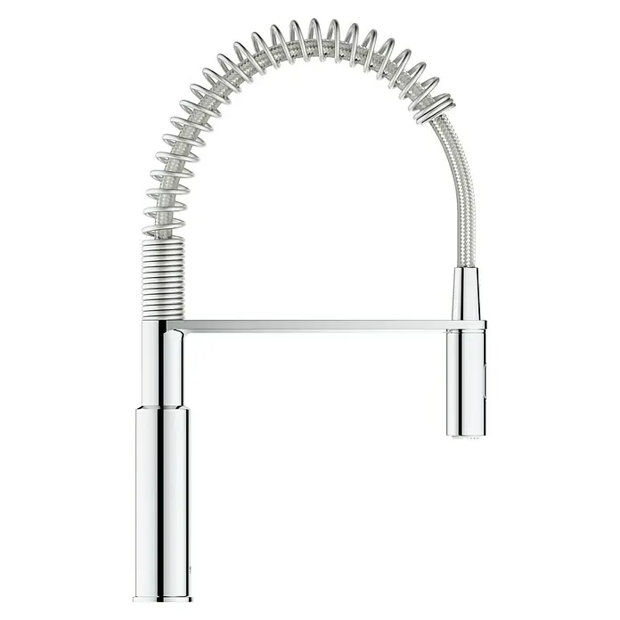 Grohe QuickFix Get Grifo de cocina profesional - Cromo, Brillante - Elegante grifo de cocina cromado con caño flexible para un enjuague cómodo. Su diseño es moderno y funcional.
