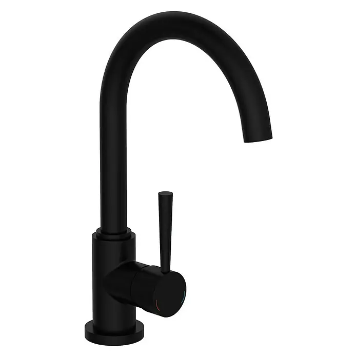 Camargue Merida Spültischarmatur - Schwenkbar, Schwarz, Matt - Schwarzer Wasserhahn mit geschwungenem Auslauf und Einhebelmischer für stilvolle Küchen- und Badarmaturen.