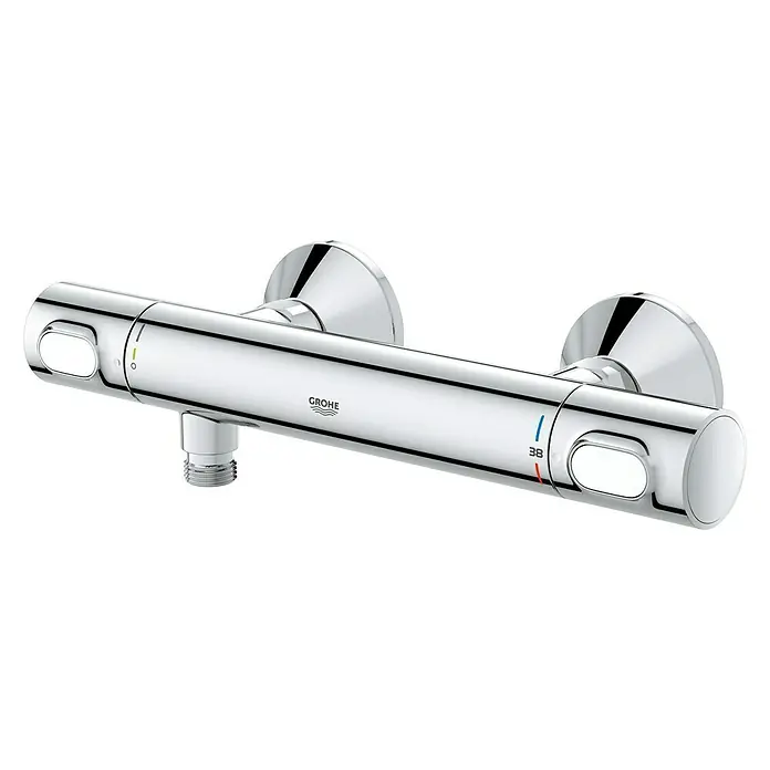 Grohe Brausethermostat Precision Flow - Chrom - Abbildung einer Grohe Thermostat-Brausebatterie zur Temperaturregelung mit Chromoberfläche.