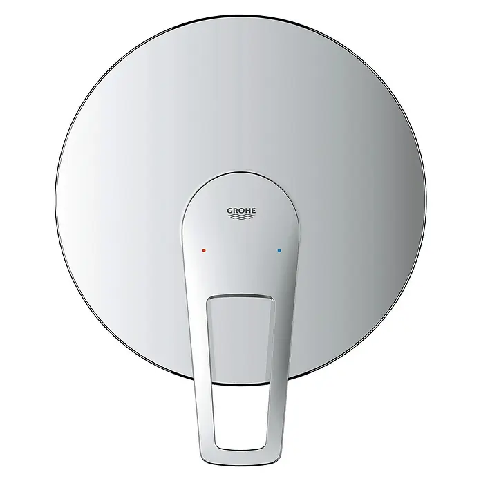 Grohe Start Loop Grifería empotrada de ducha - Cromo, Brillante - Primer plano de un brillante mezclador de ducha Grohe con un diseño circular y un mango ergonómico para facilitar su uso.