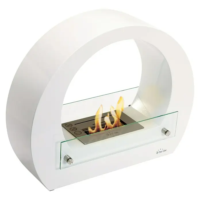 Purline Chimenea de bioetanol Saturn - L x An x Al: 17,5 x 64 x 51,5 cm, Blanco - Chimenea de etanol redonda Purline blanca para uso en interiores, con cristal de seguridad y llama.