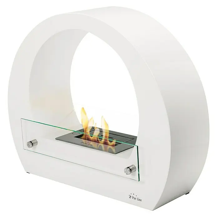 Purline Chimenea de bioetanol Saturn - L x An x Al: 17,5 x 64 x 51,5 cm, Blanco - Una moderna chimenea de bioetanol blanca con un entorno de vidrio para un ambiente atmosférico en cualquier habitación.