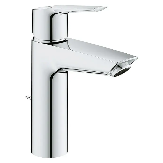 Grohe Start Grifo de lavabo M - Cromo, Resplandeciente, Barra de tracción - Primer plano de un grifo cromado moderno y brillante, que ofrece un diseño elegante y funcional para cualquier baño.
