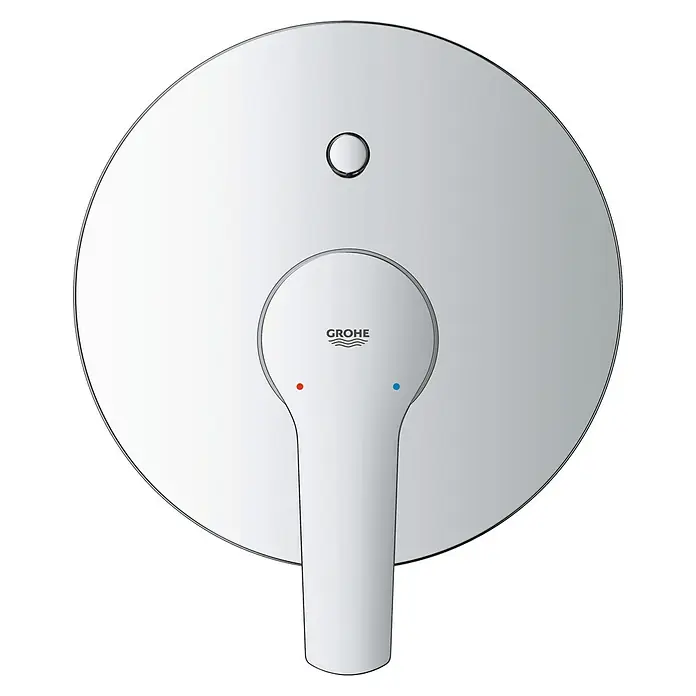 Grohe Start Grifería empotrada de ducha 2 vías - Cromo, Brillante - Primer plano de un grifo GROHE con diseño redondo, acabado cromado y palanca para el ajuste del agua.