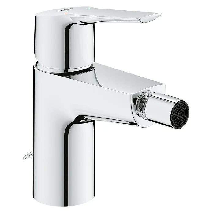 Grohe Start Grifo monomando de bidé - Cromo, Brillante - Primer plano de un grifo de bidé monomando Grohe Eurocube cromado brillante para baño con un diseño moderno.