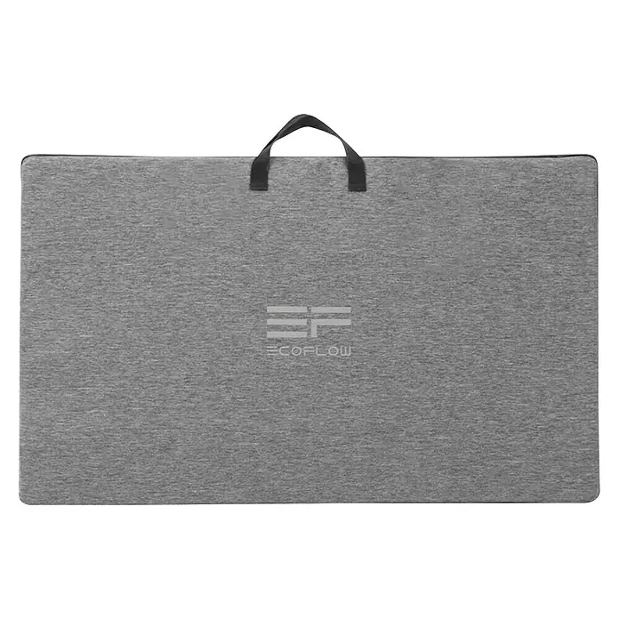EcoFlow Panel solar Plegable - Potencia máx.: 220 W, L x An x Al: 183 x 82 x 2,5 cm - Bolsa de transporte EcoFlow gris con asa y logo en el centro para facilitar el transporte y la protección del dispositivo.
