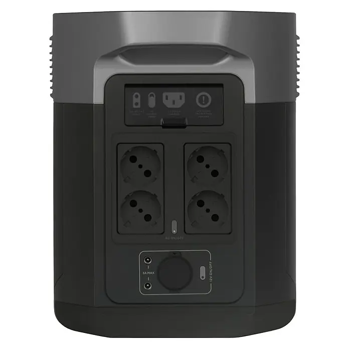 EcoFlow Estación de energía portátil Delta Max - 2.016 Wh, Negro - La estación de energía portátil cuenta con múltiples salidas, incluyendo puertos AC y DC, para opciones de energía versátiles.