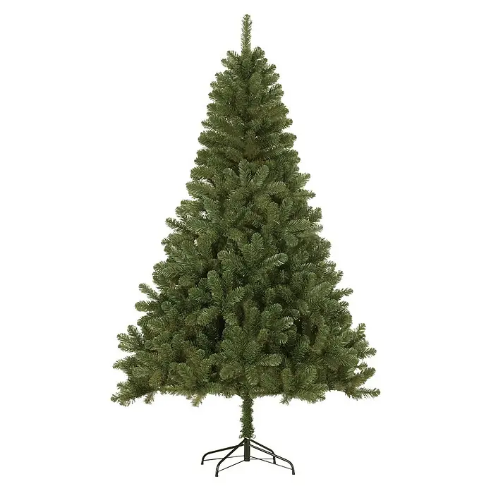 Árbol de Navidad artificial Canmore - Altura: 155 cm, Verde - Imagen de un abeto artificial con soporte metálico, perfecto para la decoración festiva.