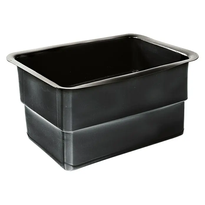 Heissner Teichschale - 49 x 79 x 45 cm, Fassungsvermögen: 110 l - Schwarzer stapelbarer Kunststoffbehälter zur Organisation und Aufbewahrung verschiedener Gegenstände, ideal für Werkstatt oder Lager.