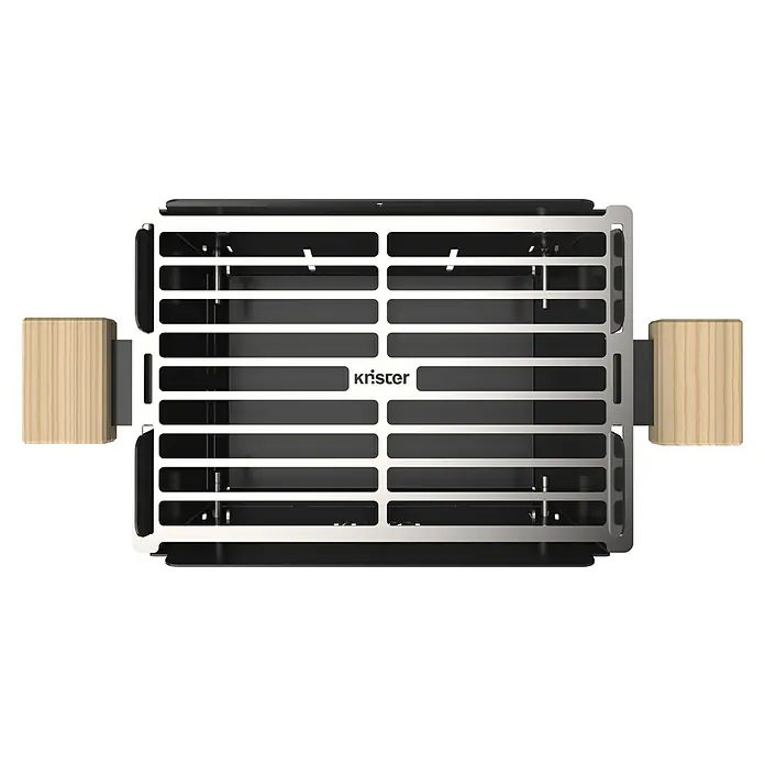 Knister Holzkohlegrill - Grillfläche (B x T): 28 x 20 cm, Schwarz - Ansicht des Krister Kaminholzregals, mit Holzgriffen an jeder Seite, modernes Design und stabiler Rahmen für die Kaminholzaufbewahrung.