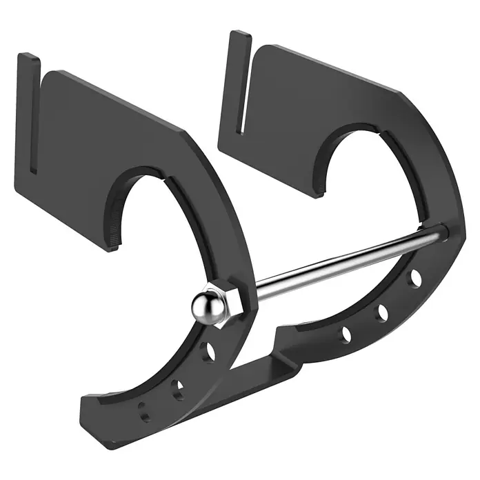 Knister Fahrradhalterung - L x B x H: 13 x 13 x 10 cm, Passend für: Knister Grill Modelle / Handelsübliche Fahrradlenker - Nahaufnahme einer eleganten, mattschwarzen Toilettenpapierhalterung mit einer robusten Metallstange für eine moderne Badezimmerausstattung.