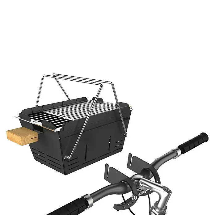 Knister Fahrradhalterung - L x B x H: 13 x 13 x 10 cm, Passend für: Knister Grill Modelle / Handelsübliche Fahrradlenker - Detailaufnahme