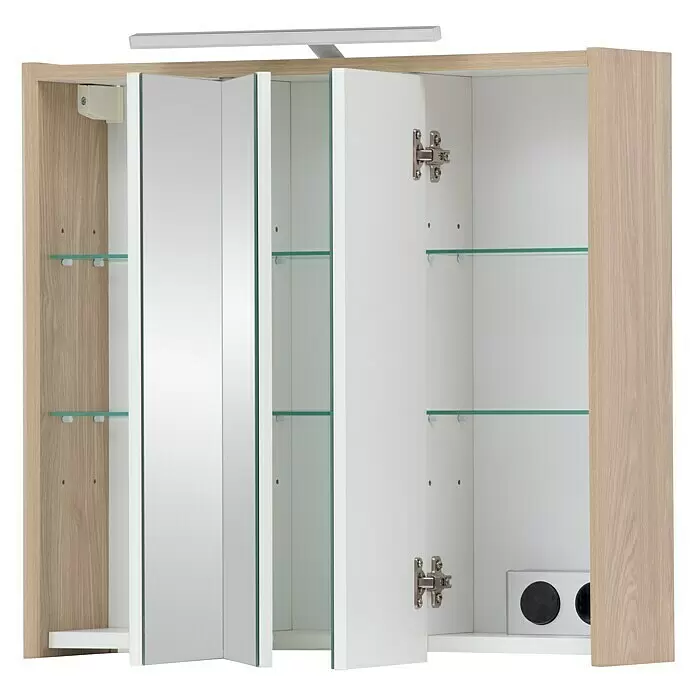 Schildmeyer LED-Spiegelschrank Juba/Flag - B x H: 65 x 64 cm, Mit Beleuchtung, Holz, Eiche, Eiche Hell - Diagonale Ansicht