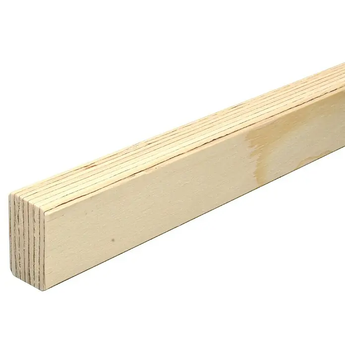 Rahmenholz WoodPro -  - Nahaufnahme einer hellen Holzleiste, die die Schichten und die Textur des Materials hervorhebt. Ideal für DIY-Projekte und Handwerksarbeiten.