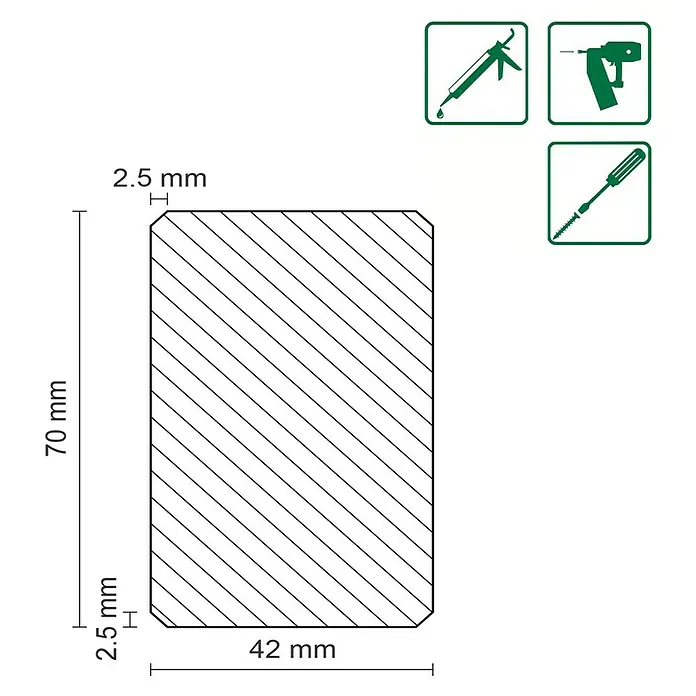 Rahmenholz WoodPro -  - Produktdetails: Profilholz mit Abmessungen 70 x 42 mm und einer Stärke von 2,5 mm.