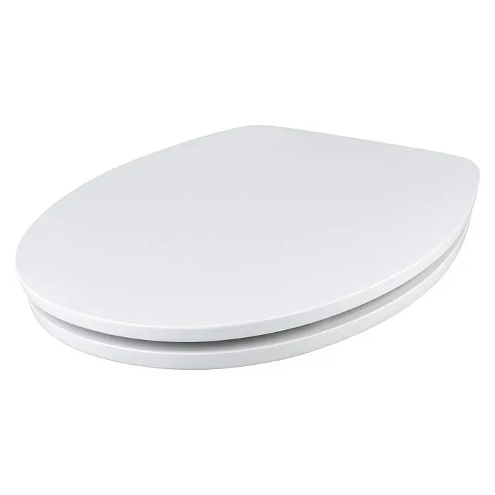Poseidon Tapa de WC Seramiko - MDF, Blanco, Con caída amortiguada - Tapa de inodoro blanca con bordes redondeados sobre un fondo negro. Un diseño elegante para cualquier baño.