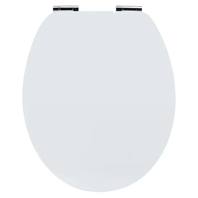 Poseidon Tapa de WC Seramiko - MDF, Blanco, Con caída amortiguada - Asiento de inodoro blanco con bisagras cromadas, que ofrece una solución elegante e higiénica para cualquier baño. Fácil de limpiar y duradero.
